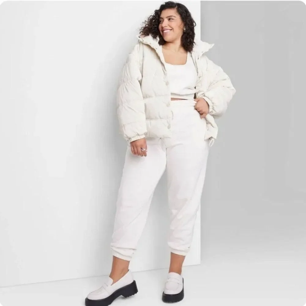 XXL - Women's Iridescent Shine Duvet Snap Puffer Jacket Wild Fable, Light Beige